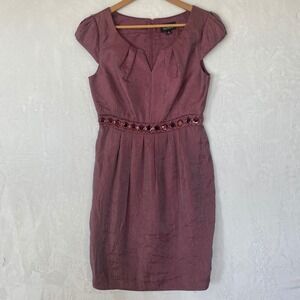 Adrianna Papell Dusty Rose Pink Beaded Waist Party Dress Short Sleeve Size‎ 8